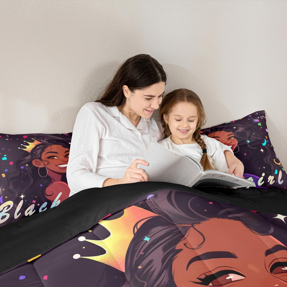 Erosebridal American Women Comforter Set, Black Girls Bedding Set Full Size African Style Black Girls Duvet Insert Rainbow Colored Dot Bedding Comforter Sets for Kids Girls Teens Women Bedroom