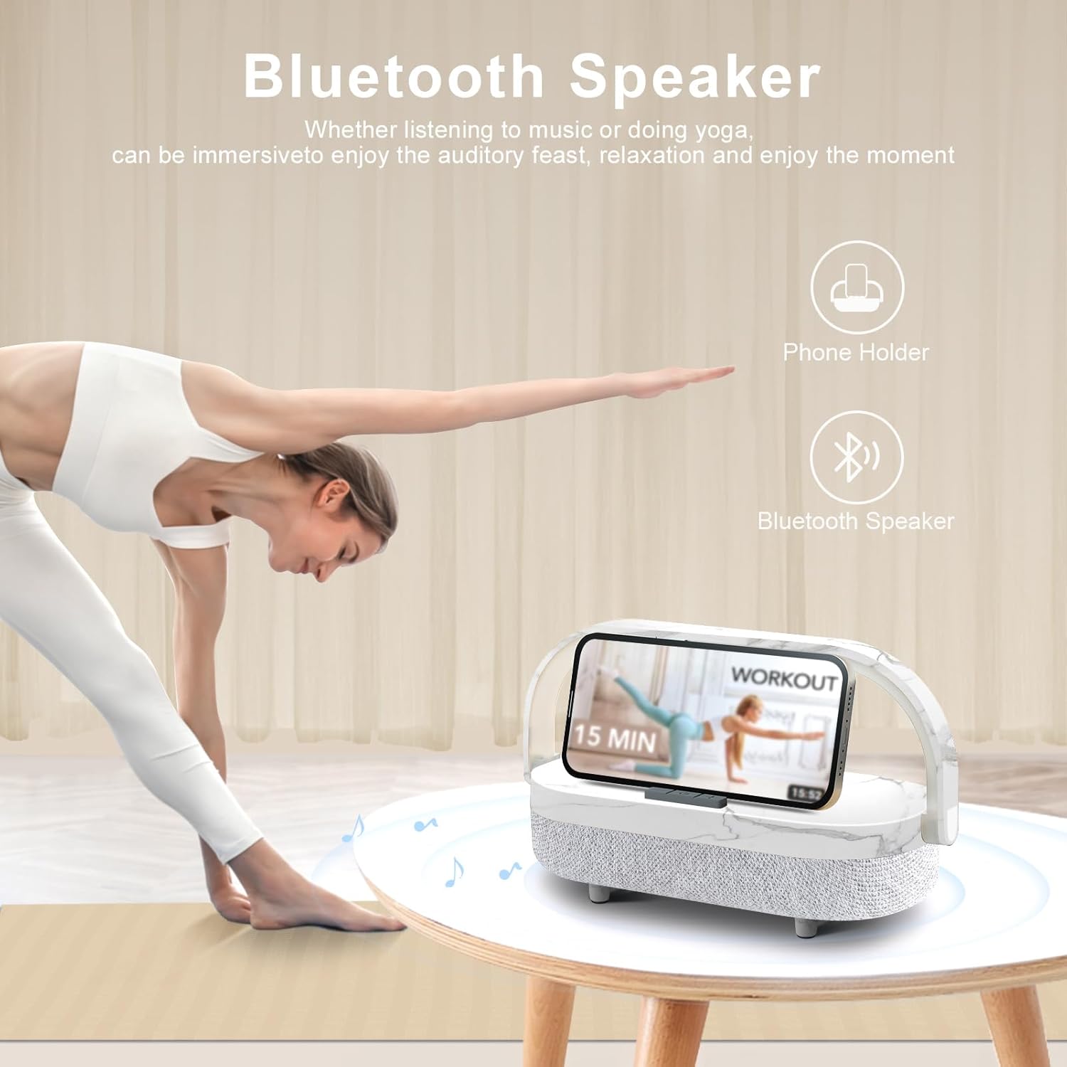 LED Bedside Lamp, Touch Lamps for Bedroom Nightstand, 4 in 1 Bedside Table Lamp with Wireless Charger, Portable Bluetooth Speaker, Phone Holder, Dimmable Charging Birthday Gifts for Women