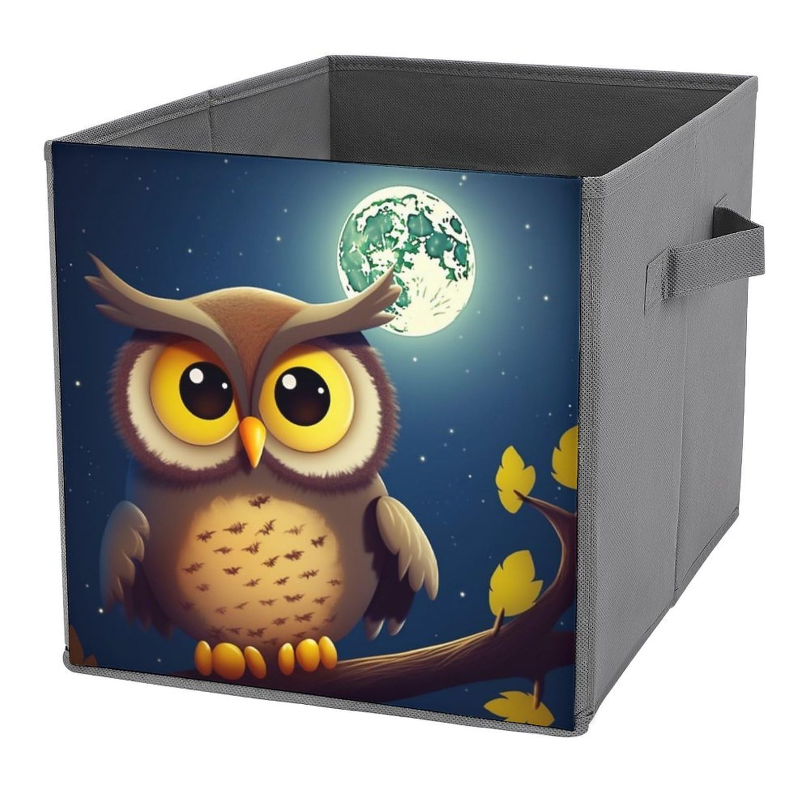 NONHAI Collapsible Storage Bins with Dual Handles Fabric Storage Basket Foldable Cubes Organizer Baskets Owl And Yellow Moon Storage Boxes for Organizing Clothing Cube Storage Organizer Bins