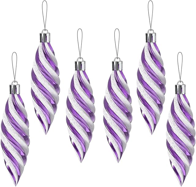 6Pcs Christmas Tree Baubles 11cm Large Spiral Shaped Baubles Christmas Hanging Decorations, Shiny & Glitter Shatterproof Plastic Spiral Ornament Xmas Tree Festival Holiday Decor (Purple)