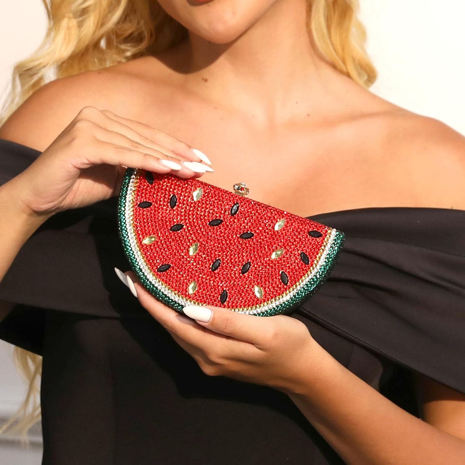 Watermelon Slice Crystal Clutch Bag Women Fruits Evening Handbags Bridal Party Rhinestone Purse Wedding Bag,Mini