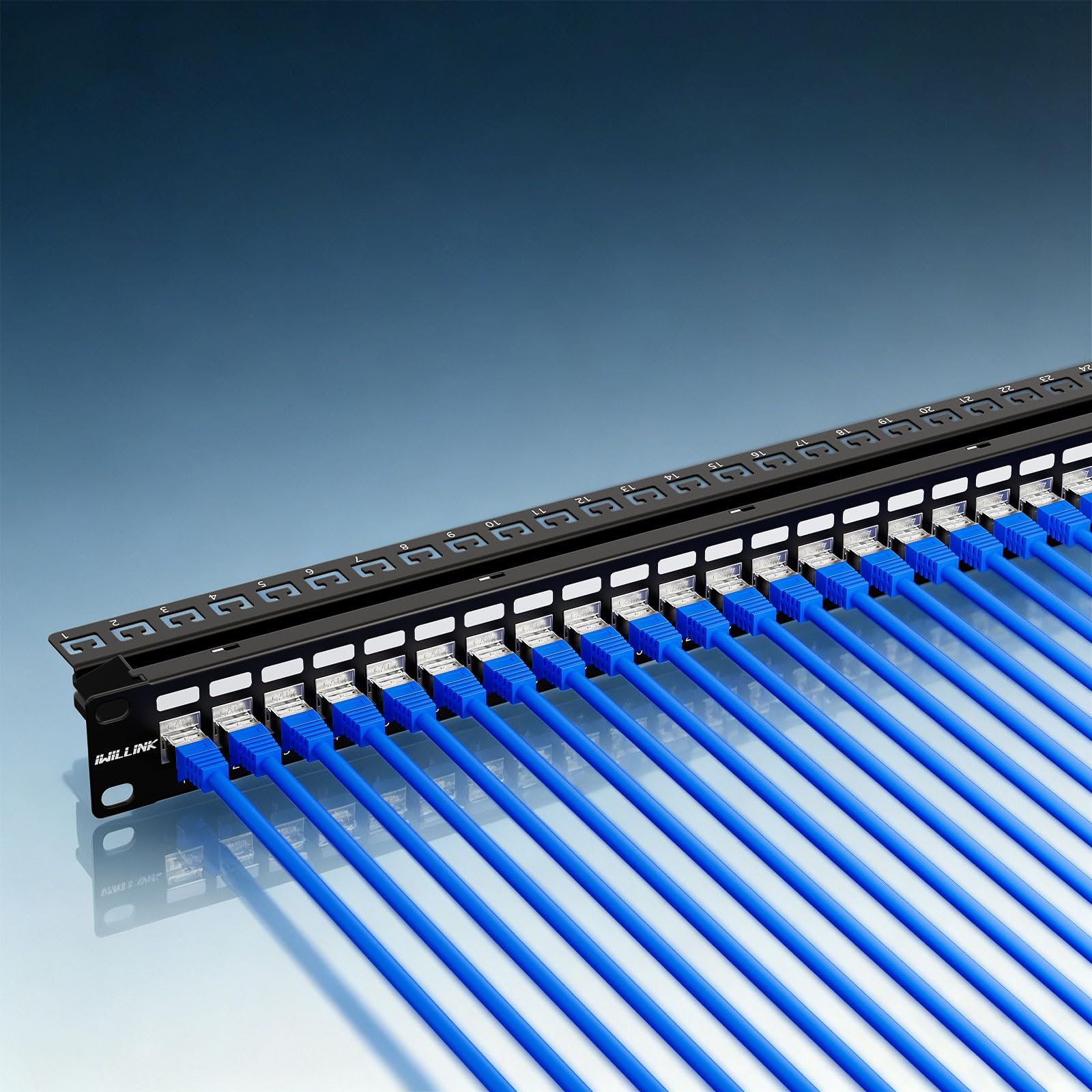 iwillink 24 Port CAT7 Patchpanel Set Patchfeld Verteilerfeld Modular, 1HE Geschirmtes 19 Zoll Rack Verteilerfeld, 10 Gbit/s 600 MHz, LAN Netzwerk Verteiler, Schwarz | CAT7 STP Patchpanel 24 Port Set