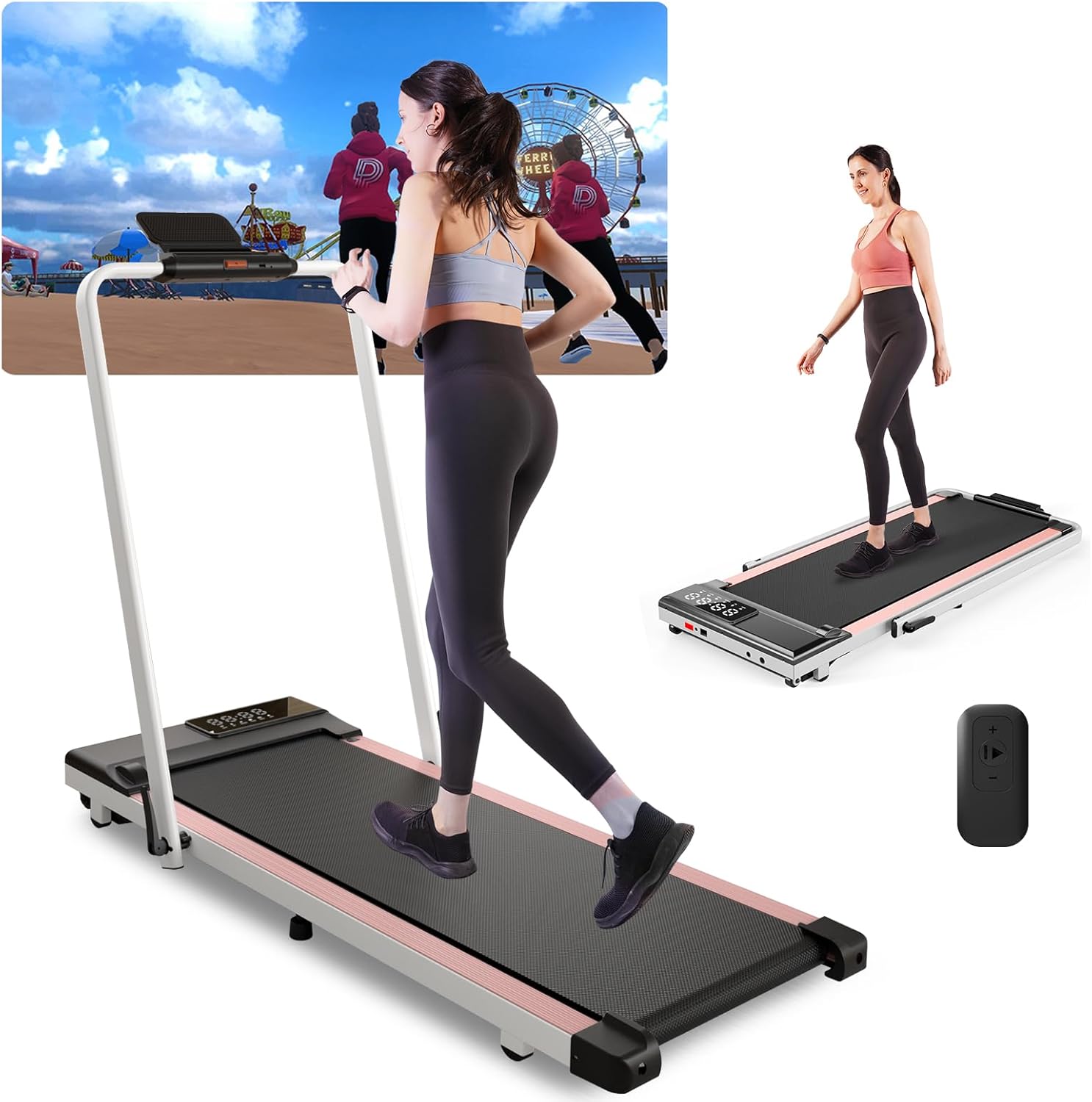 Walking Pad Treadmill with Incline, Portable Folding Walking Pad with Handle bar, Under Desk Walking Pad Treadmill for Home Small Space 300 lbs Capacity and Low Noise with Remote Control APP