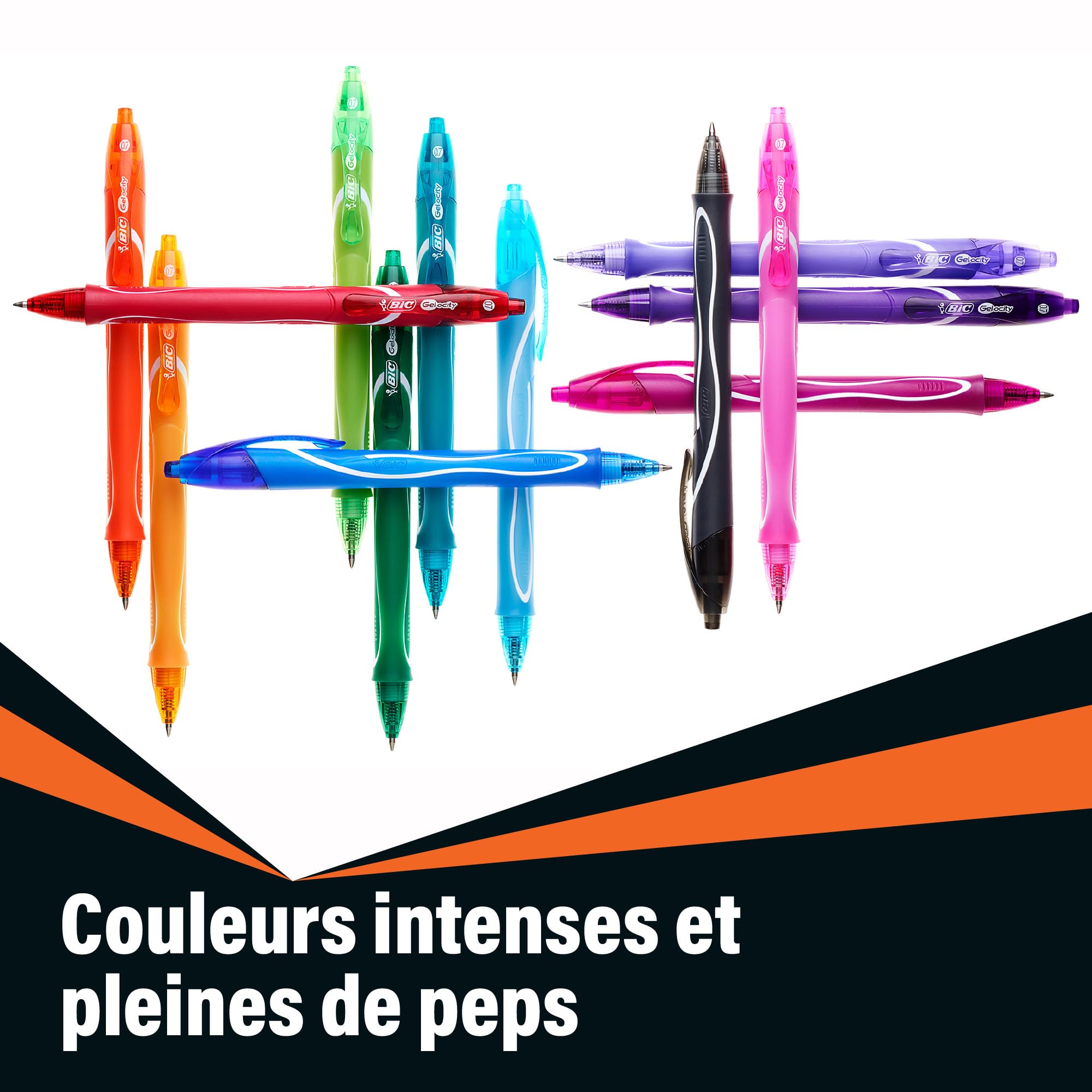 BIC Gel-ocity Quick Dry - Stylos-Gel Rétractables Séchage Ultra-Rapide - Pointe Moyenne (0,7 mm) - Noir, Boîte de 12