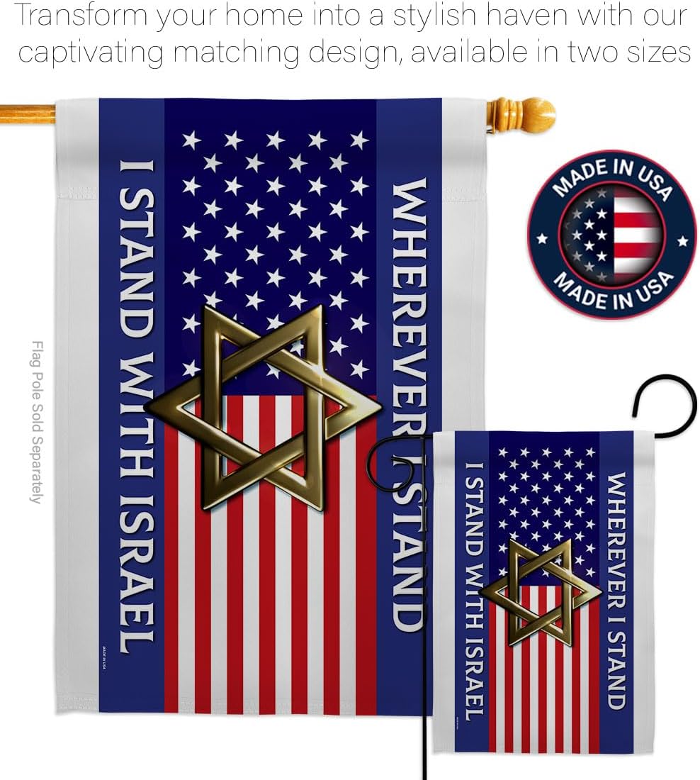 Israel Flag I Stand with Israel Cemetery Banner Wall Lawn Door Decor Room Outdoor Garden Poster Bandera de Israeli Tapestry Home Indoor Grave Yard Sign for Outside House, Jewish Gifts Made in USA