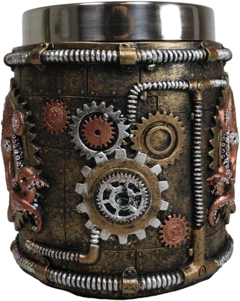 Ebros Brazen Steampunk Kraken Octopus Cyborg With Sculpted Robotic Gearwork Valves And Pipelines Beverage Drinkware Serveware Decorative Accent (Drinking Mug Cup)