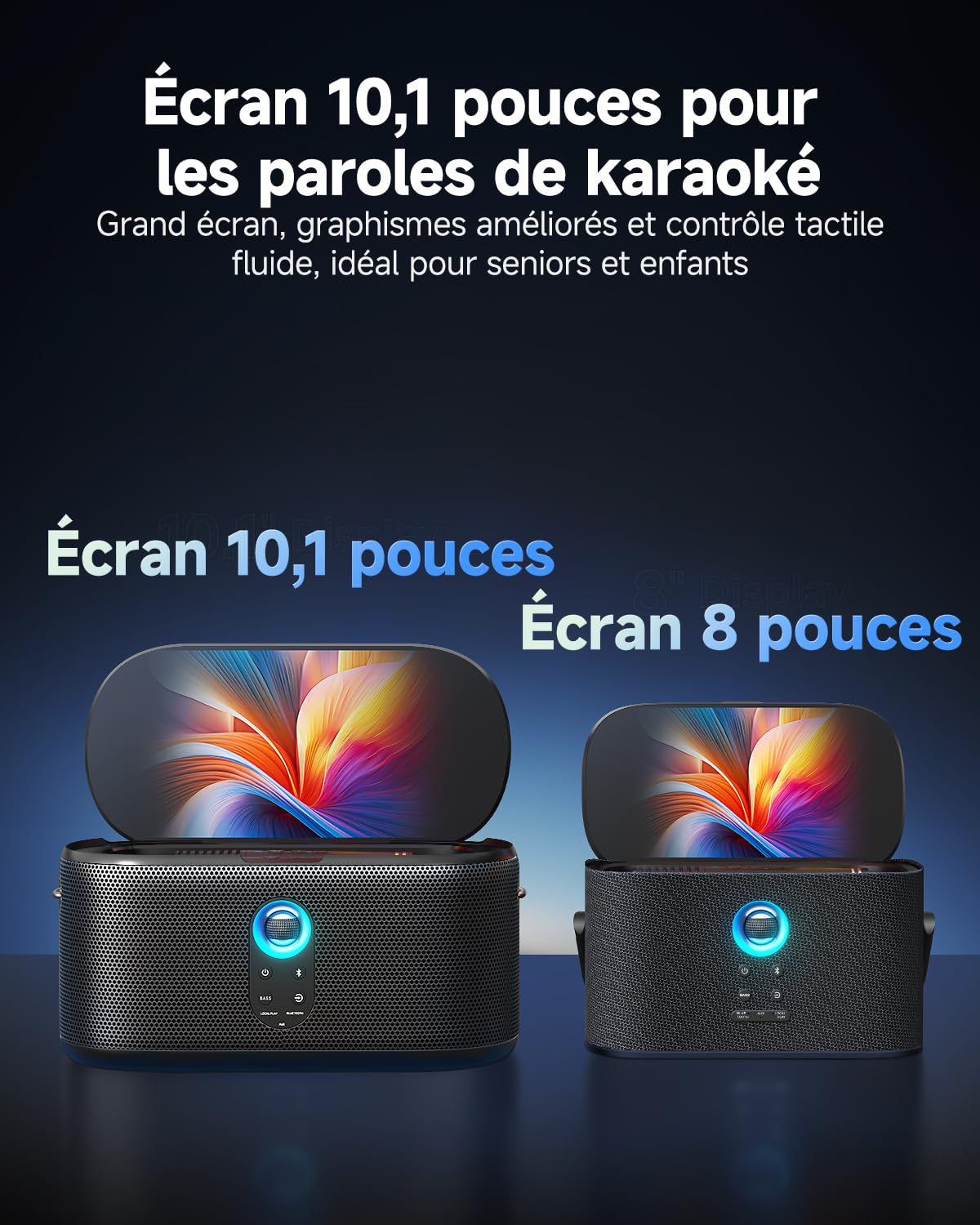 Ikarao Shell S1 Machine de Karaoké avec Écran Intégré, Bluetooth, Micros sans Fil et Éclairage Festif – Parfait pour Enfants, Adultes et Activités Extérieures