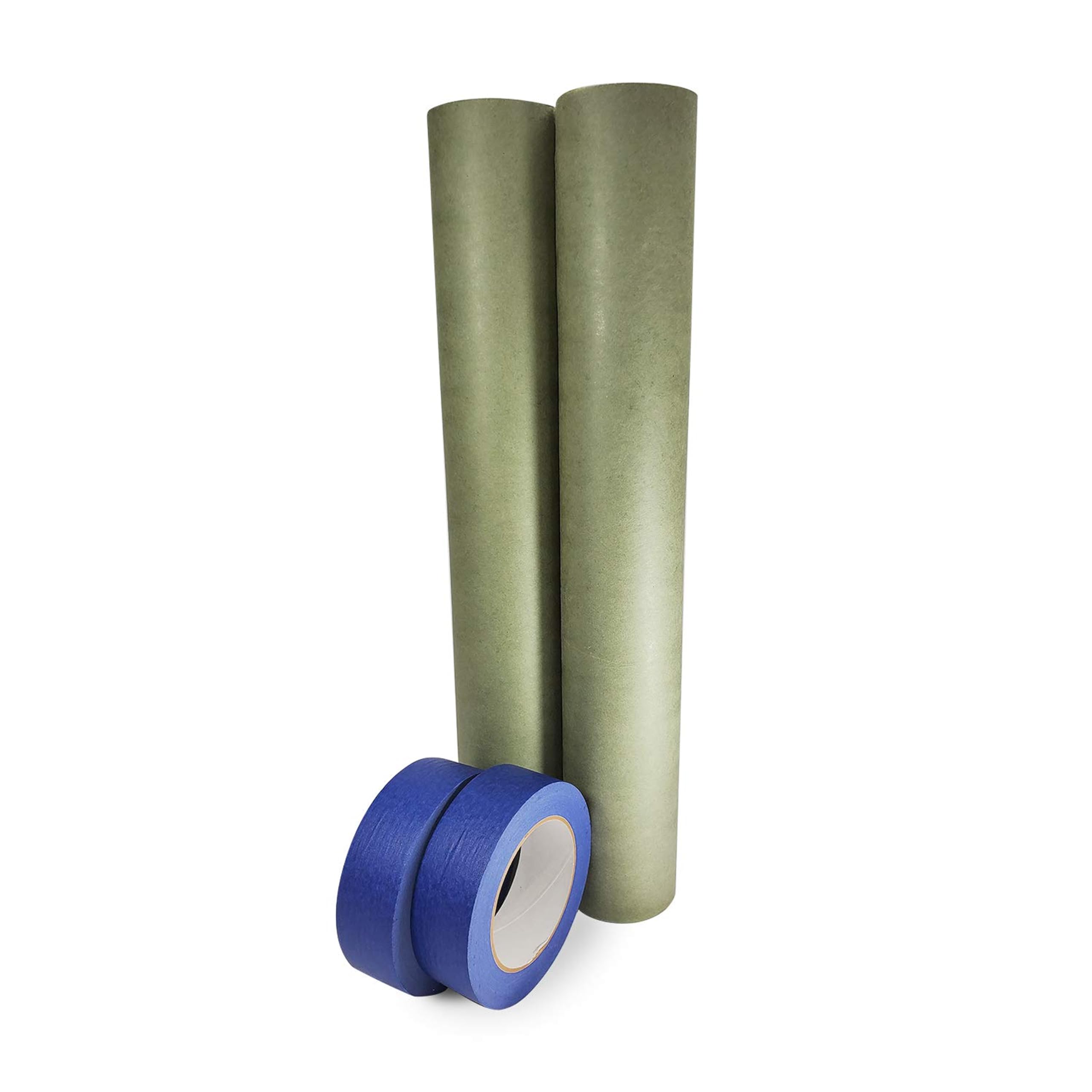 IDL Packaging Premium Masking Paper Kit - 18" x 60 Yards Green Masking Paper (2 Rolls) and 1.41" x 60 Yards Blue Tape (2 Rolls) - Surface Protection Kit for Painting &amp; Renovation
