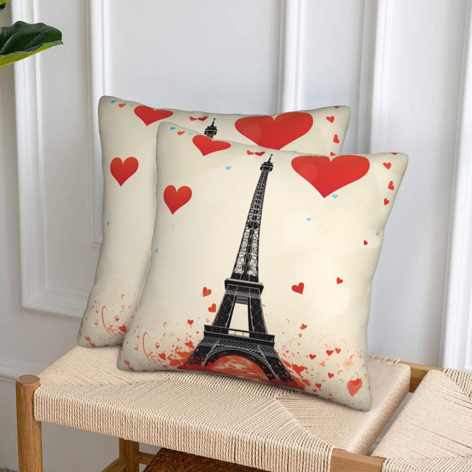 NONHAI Decorative Throw Pillow Covers Set of 2, 20"x20" Square Cushion Case Soft Comfy Eiffel Tower Heart Airplane Pattern Throw Pillows for Couch Cushion Livingroom Farmhouse Home Decor Pillowcases