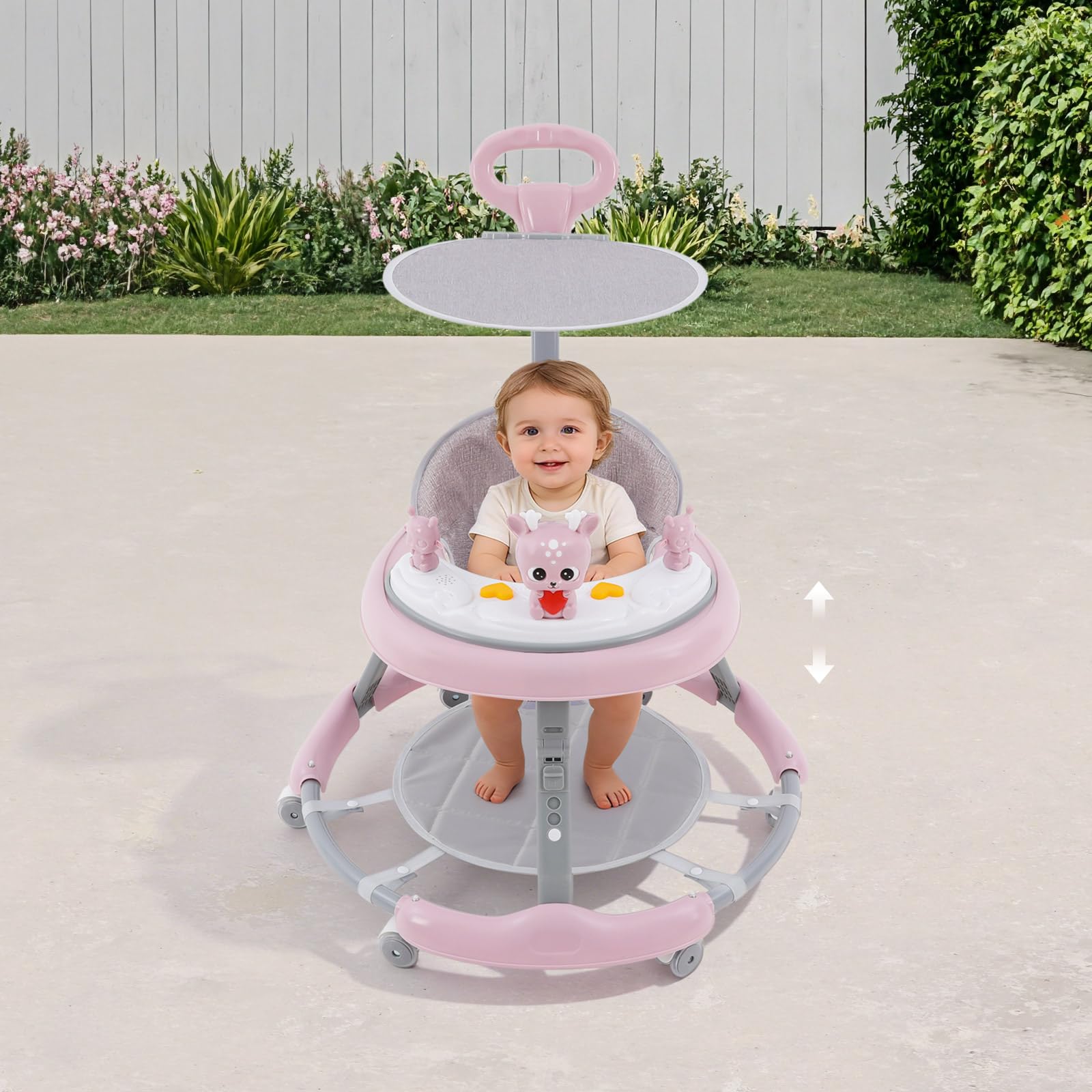 Andador con 7 posiciones, ajustable, música, luz, sombrilla, protección UV