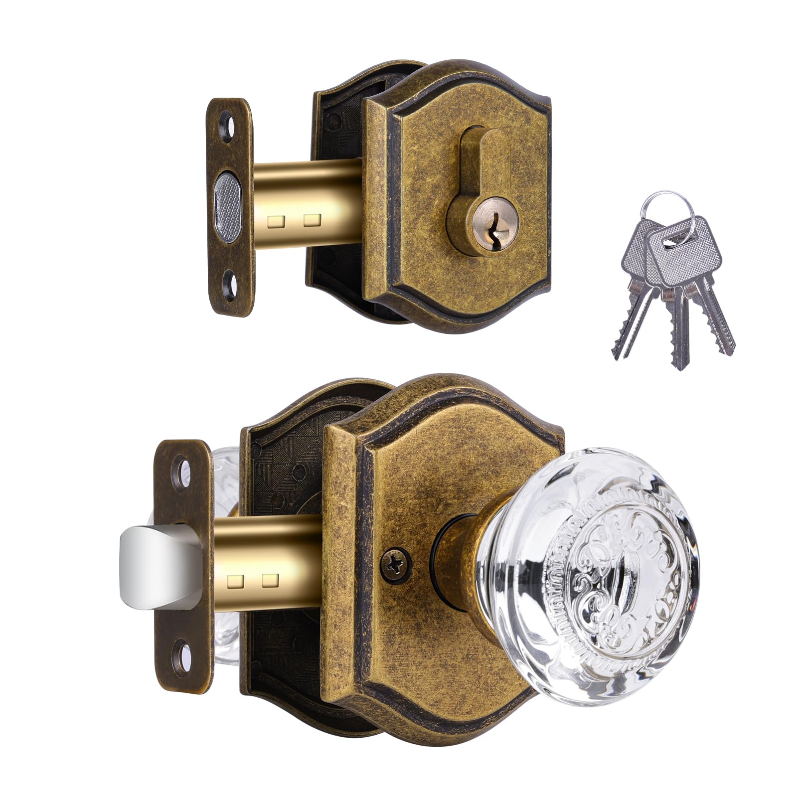 Vintage Brass Glass Door Knobs with Lock -22