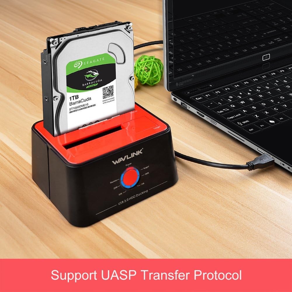WAVLINK Dual Bay External Hard Drive Docking Station, USB 3.0 to SATA I/II/III for 2.5 or 3.5 Inch HDD, SSD, Support Offline Clone and Backup, UASP 6Gbps [ 2x16TB Support]
