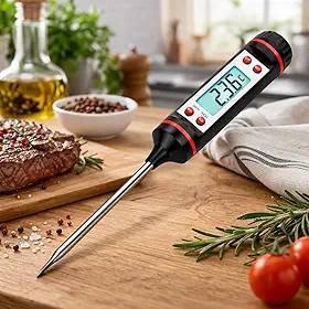 Termômetro Culinário Digital Espeto Inox -50°C a 300°C Alta Precisão LCD - Medidor de Temperatura para Carnes, Churrasco, Confeitaria, Líquidos e Cozinha Profissional