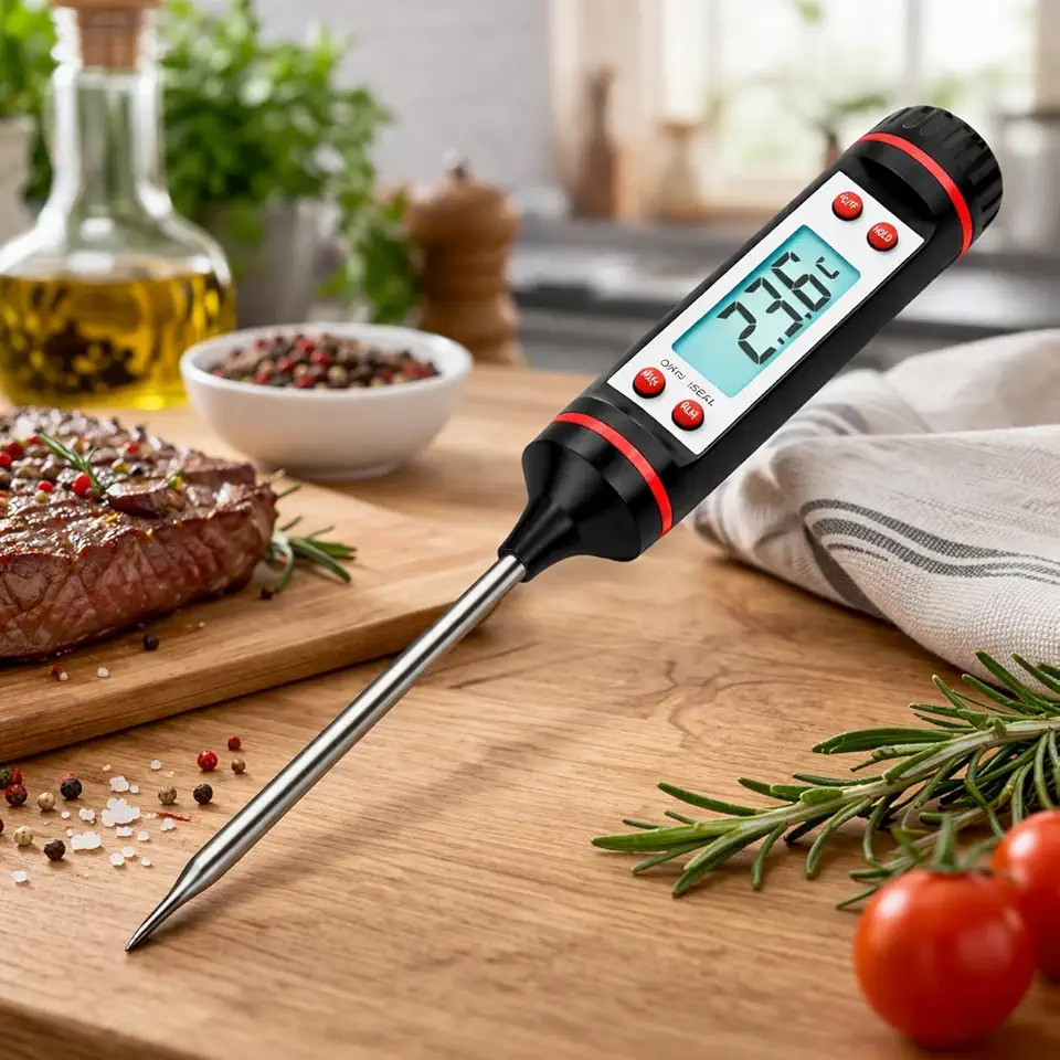 Termômetro Culinário Digital Espeto Inox -50°C a 300°C Alta Precisão LCD - Medidor de Temperatura para Carnes, Churrasco, Confeitaria, Líquidos e Cozinha Profissional