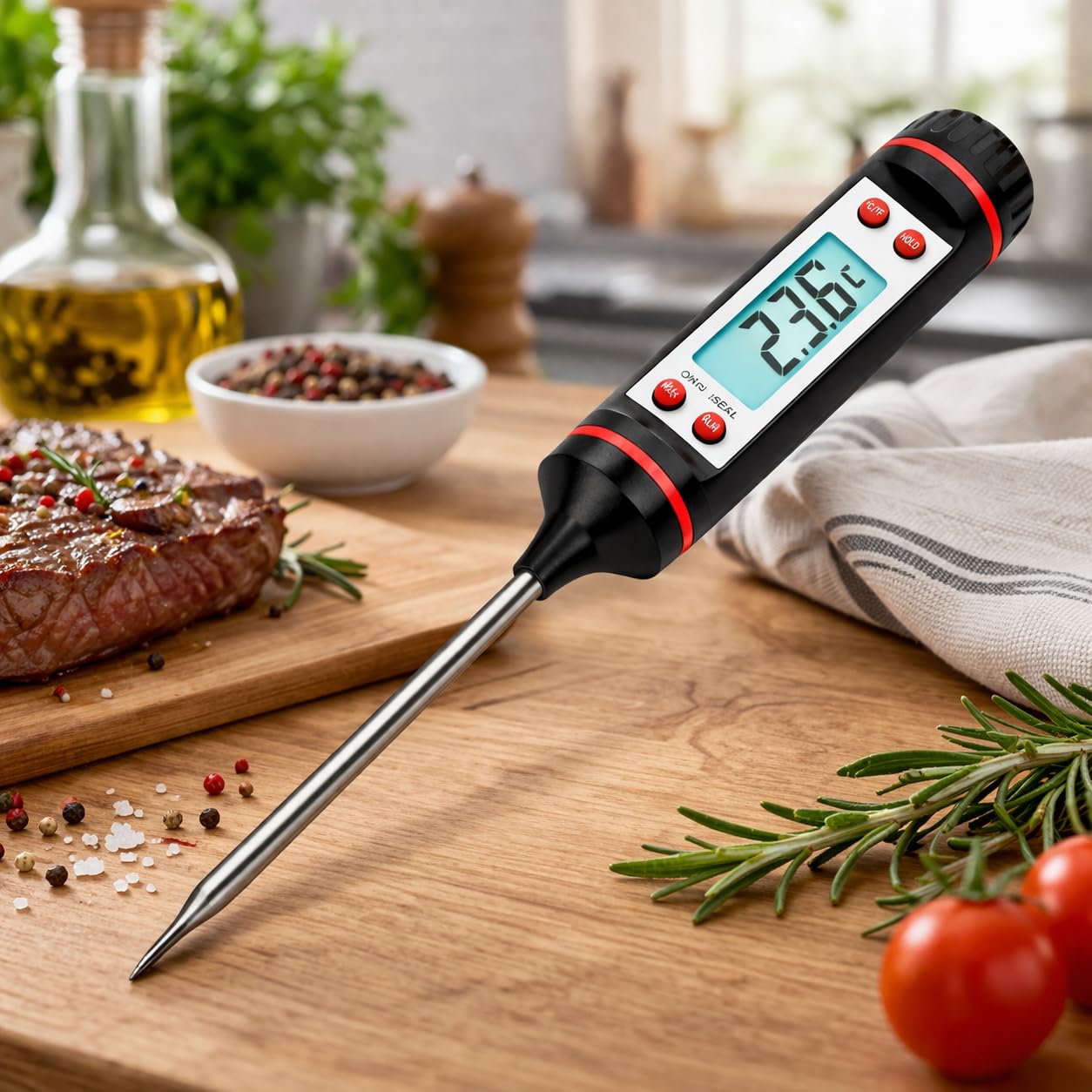 Termômetro Culinário Digital Espeto Inox -50°C a 300°C Alta Precisão LCD - Medidor de Temperatura para Carnes, Churrasco, Confeitaria, Líquidos e Cozinha Profissional