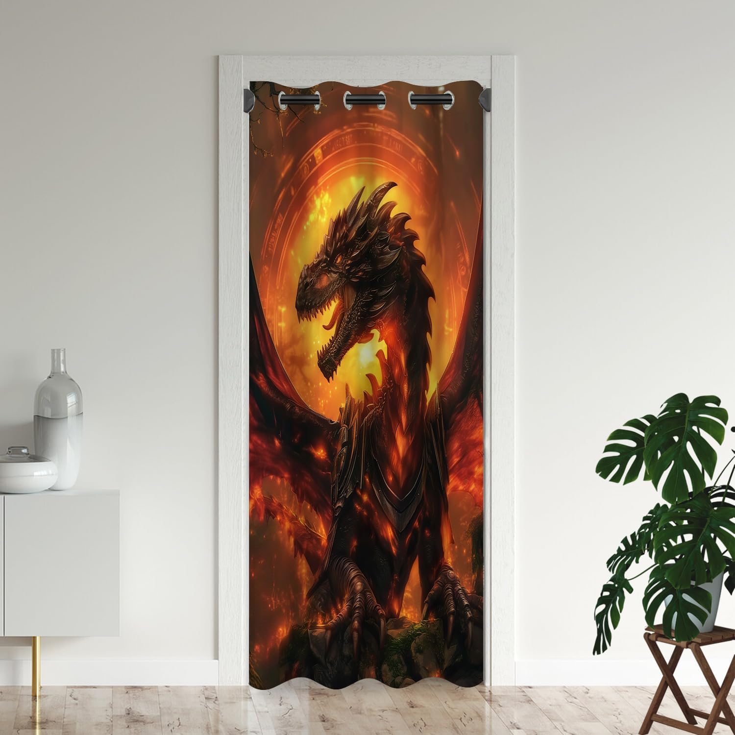 Magic Dragon Door Curtains for Doorways, Medieval Fantasy Magical Animal Blackout Curtain for Kids Bedroom Closet, Grommet Thermal Insulated Privacy Door Drapes for Room Divider, 52"W x 80"L