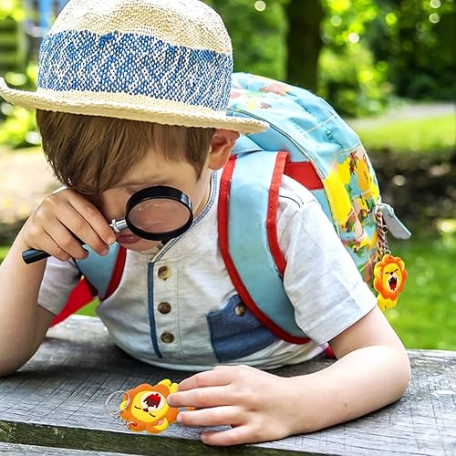 Miniatura 6 de Bonito llavero de león para fiesta de cumpleaños, 24 juegos de bolsas de regalo con etiquetas de papel kraft de agradecimiento y bolsas de regalo