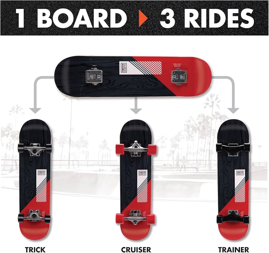 SWCH Board 3-in-1 Complete Skateboard – Trick, Cruiser & Trainer