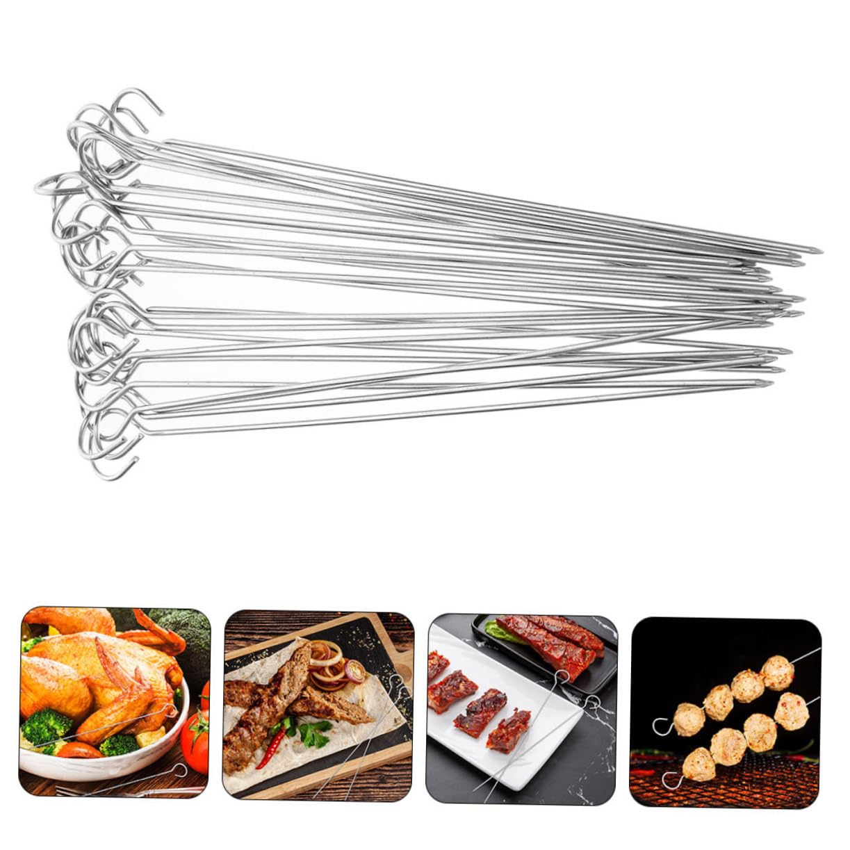 SHINEOFI 25pezzi Spiedini per Barbecue in Acciaio Inox Riutilizzabili per Grigliare Pollo Gamberetti Verdure Lunghe per Sicurezza Facili da Pulire per Campeggio e Feste