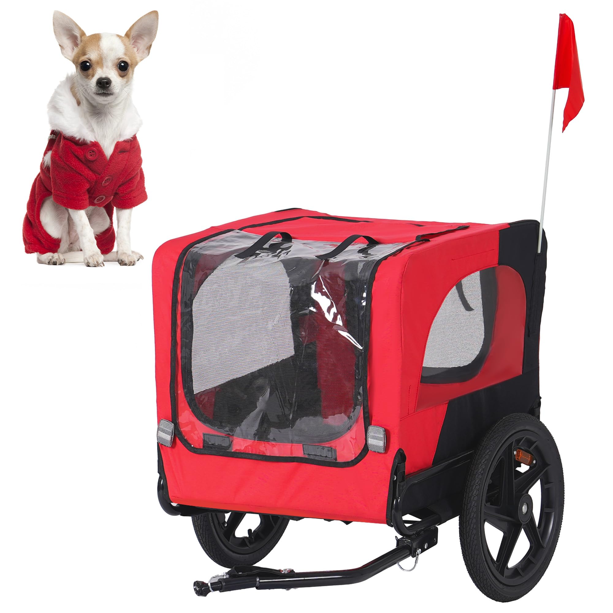 DlandHome Hundeanhänger, faltbar und anpassbar, Kinderwagen für Haustiere, mit Vorderrad, Reflektoren, Fahrradträger, faltbar, aus Oxford-Stoff, Belastung: 40 kg, Rot
