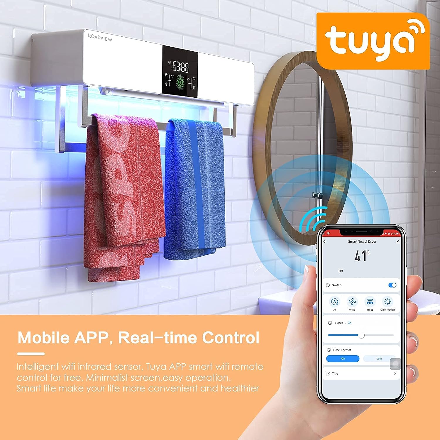Exсluѕіvе Sресіаl ROADVIEW Towel Warmers with UV Sanitizing, Intelligent Electric Heated Towels Dryer Tuya WiFi Control Towel Warmer Wall Mounted for Bathroom, Compatible with Alexa Lіmіtеd Stосk ROADVIEW Towel Warmers with UV Sanitizing, Intelligent Electric Heated Towels Dryer Tuya WiFi Control Towel Warmer Wall Mounted for Bathroom, Compatible with Alexa