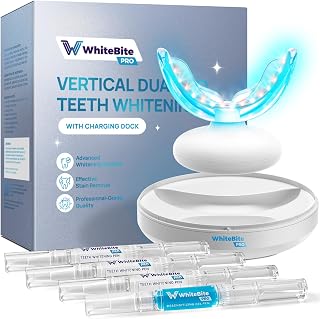WhiteBitePro Vertical Dual LED Teeth Whitening Kit with Charging Dock - Pro At-Home Stain Remover for Sensitive Teeth & Travel