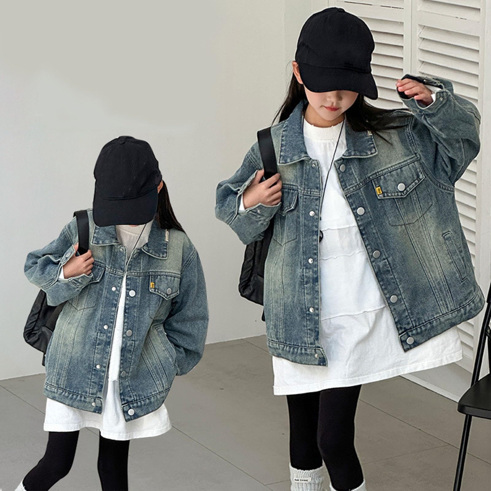 Generisch Veste en jean élégante pour enfants (garçons et filles) - Manteau d'automne décontracté avec col à revers