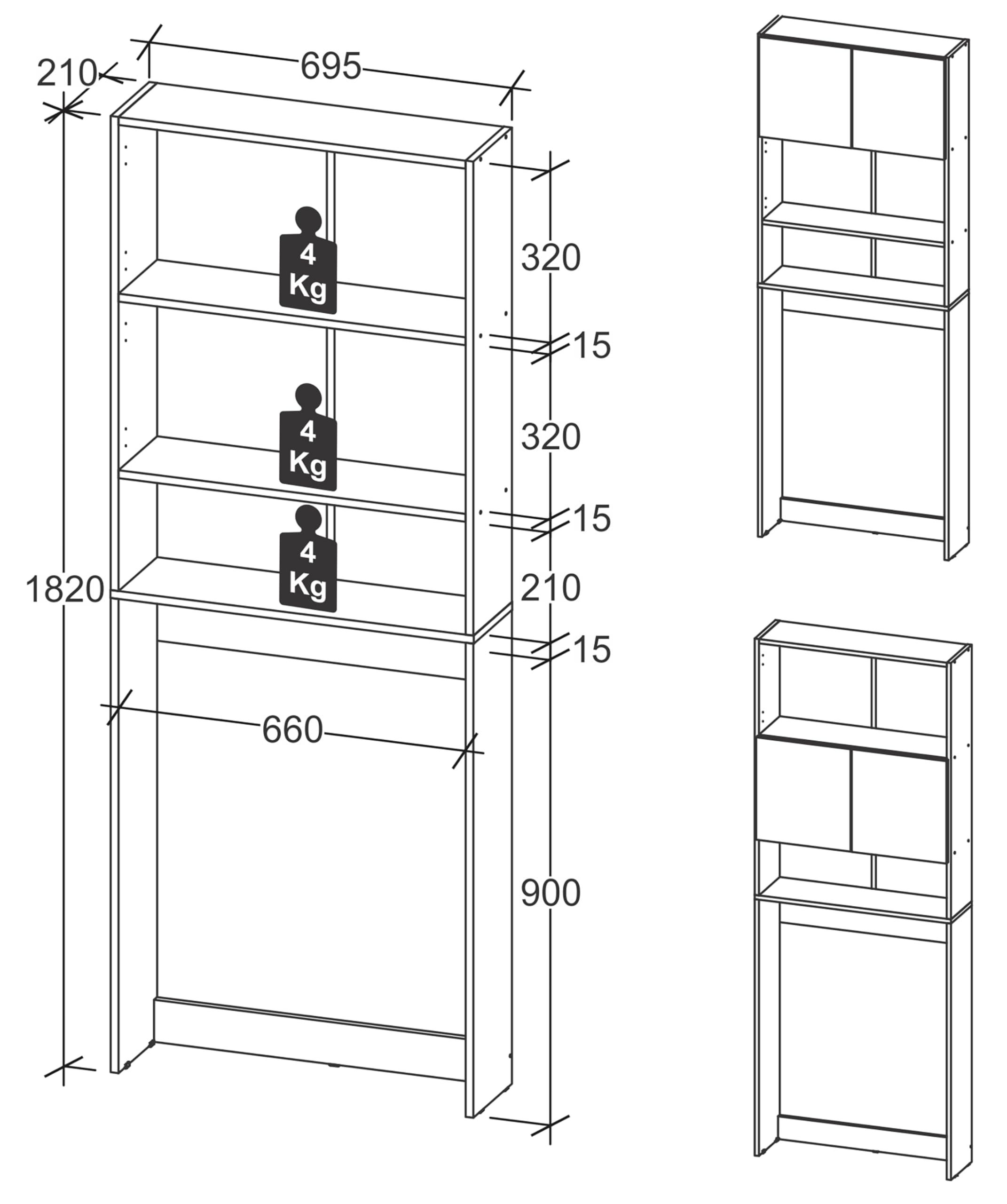 VCM Waschmaschinenschrank | Praktischer Überbauschrank mit viel Stauraum | Maße ca. B. 70 x H. 182 x T. 21 cm | Waschmaschinenregal für Bad und Waschküche | Waschmaschinenüberbauschrank- Goralo Weiß