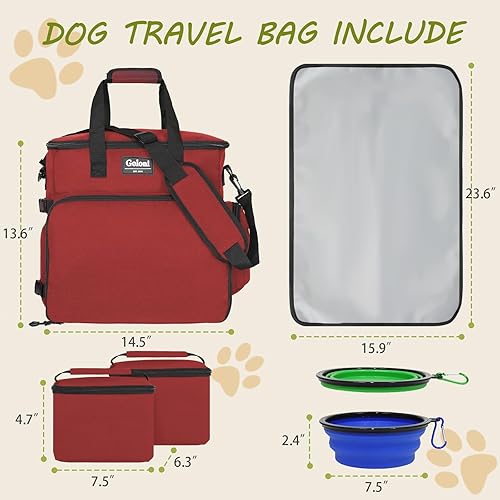 Miniatura 8 de Bolsa de viaje para perros aprobada por aerolíneas, gran capacidad para accesorios para mascotas, con 2 cuencos plegables para perros, 2