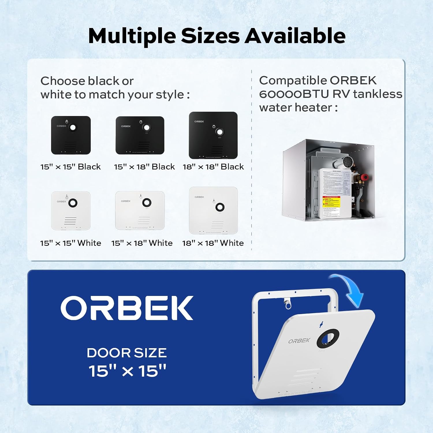 ORBEK 15 x 18 Inches RV Water Heater White Door and Flange Combination. ONLY Door kit for RV Tankless Water Heaters