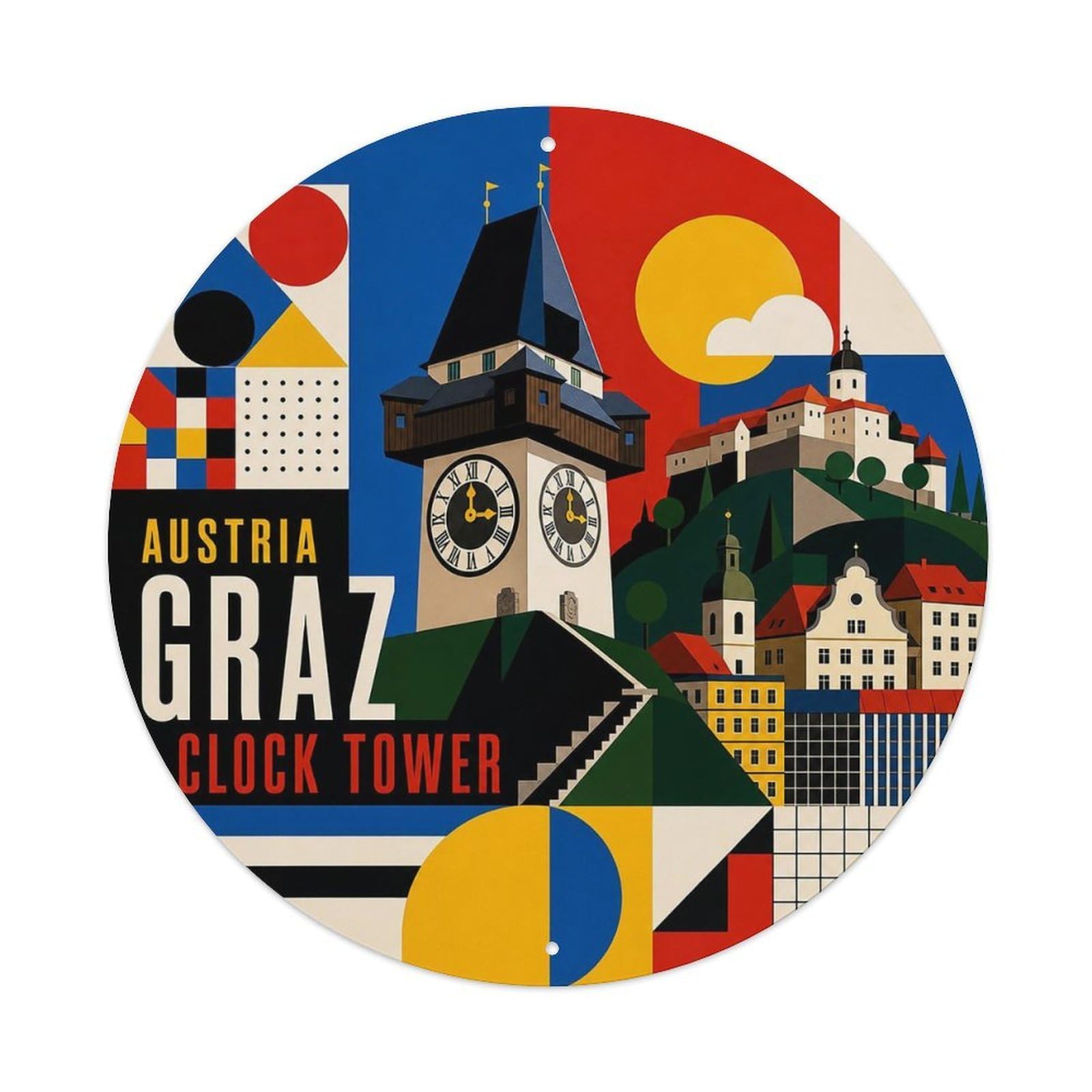 Graz Clock Tower Austrian Color Block Heritage Travel Metal Tin Sign