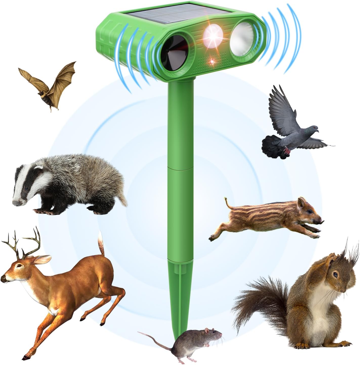 Homarket Solar Animal Repeller Waterproof Ultrasonic Animal Repellent Outdoor with Motion Sensor LED Strobe Light Alarm Animal Deterrent for Cat Squirrel Mouse
