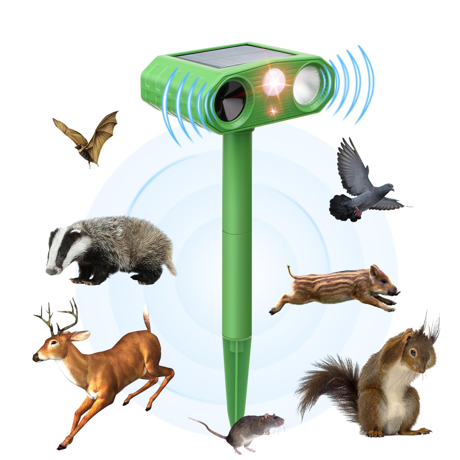 Homarket Solar Animal Repeller Waterproof Ultrasonic Animal Repellent Outdoor with Motion Sensor LED Strobe Light Alarm Animal Deterrent for Cat Squirrel Mouse