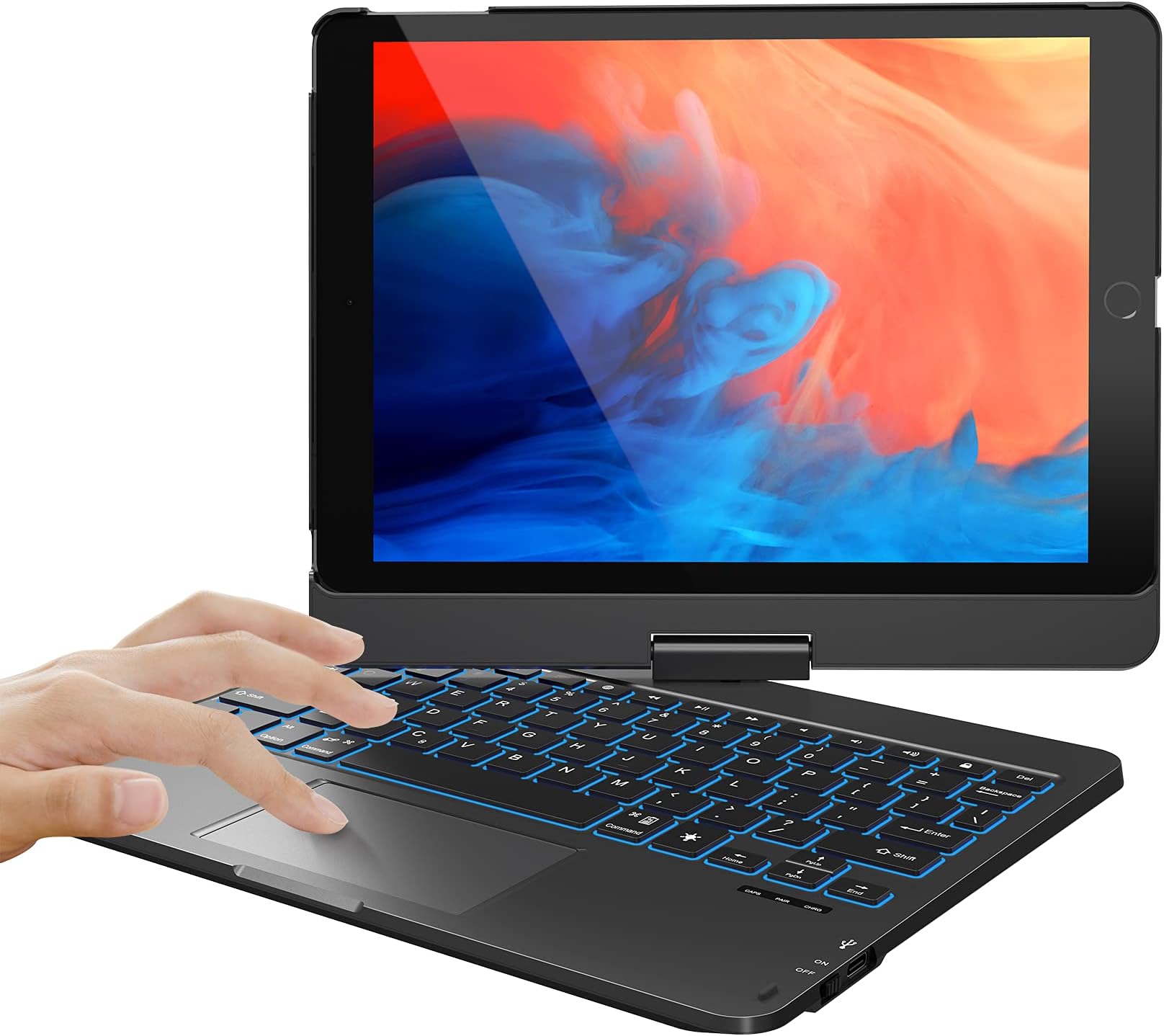 Earto iPad Keyboard case with Touchpad for 10.2 Inch iPad 2020(8th Gen)/iPad 2019(7th Gen), 10.5 Inch iPad Air 3, iPad Pro, 7 Color Backlit, ​360° Rotatable, QWERTY UK Layout, dark