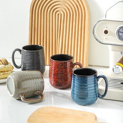 Miniatura 5 de HASENSE Juego de 4 tazas de café de cerámica de 12 onzas con mango grande, juego de tazas rústicas coloridas para café, té, coco, latte,
