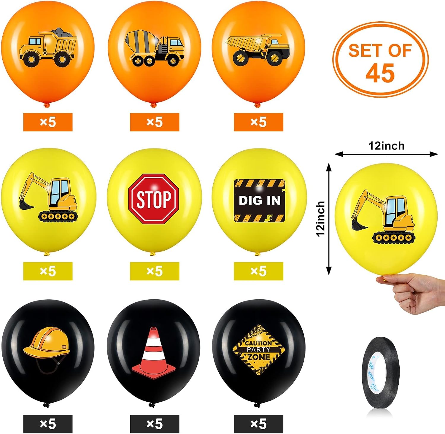 45 Pieces Construction Balloons, 12 Inch Construction Birthday Party Decorations for Children Shower Dump Truck Birthday Party Construction Zone Theme Party Traffic Zone Birthday Party Supplies