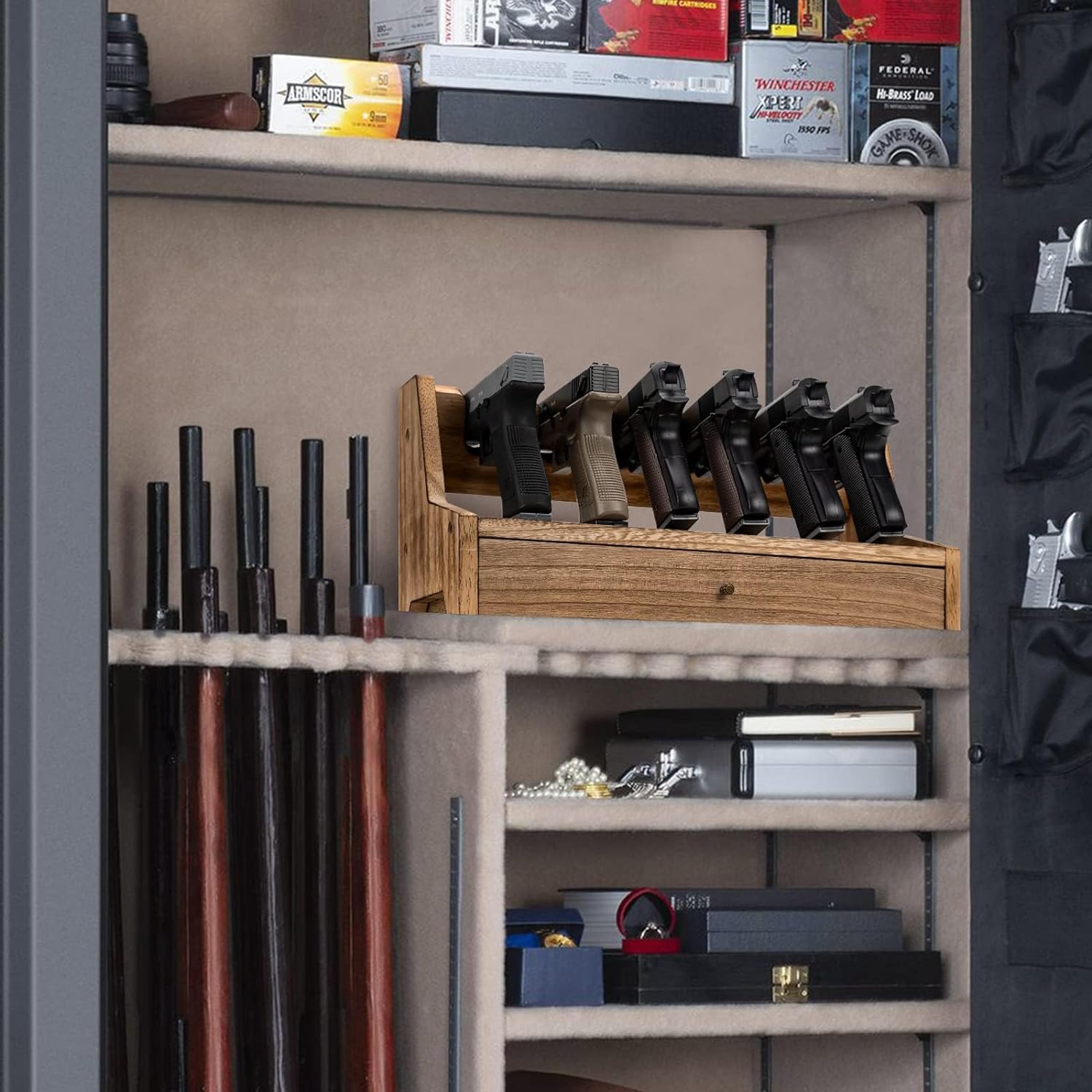 ガンラック　ハンドガン・ライフル銃用収納　木製ライフルスタンド2点セット WOODWORKS ガンラック 1丁掛 + マガジンラック お得な2点セット 木製