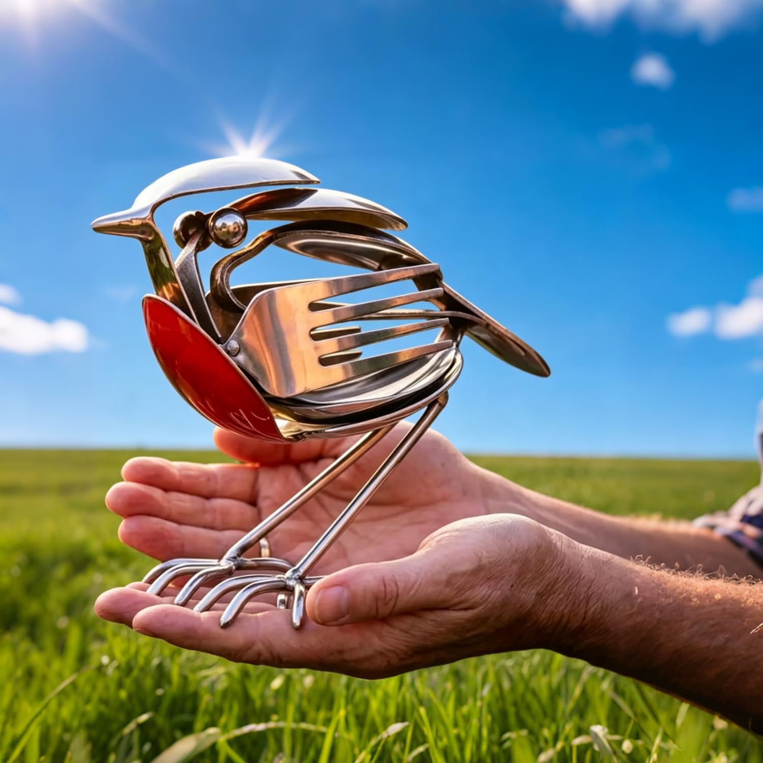 Metal Robin, Metal Robin Garden Ornament, for Garden, Patio, or Office Desk, Decorative Steel Craft