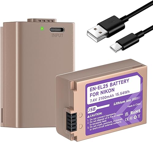 EN-EL25 EN-EL25A Batería 2100mAh Paquete de 2 con puerto de carga directa tipo C compatible con cámara Nikon Z30 Z50 ZFC, batería 4241 EN-EL25a