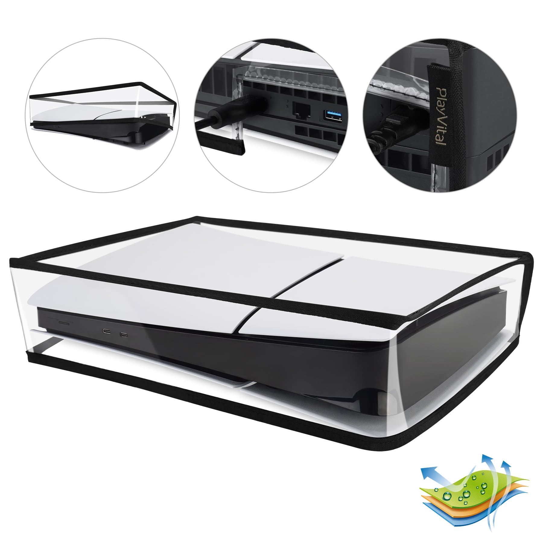 playvital Housse Anti-Poussière pour ps5 Slim Console,Accessoire Protection pour ps5 Slim Cache-Poussière Dust Cover,Digital Edition-Horizontal,Transparent