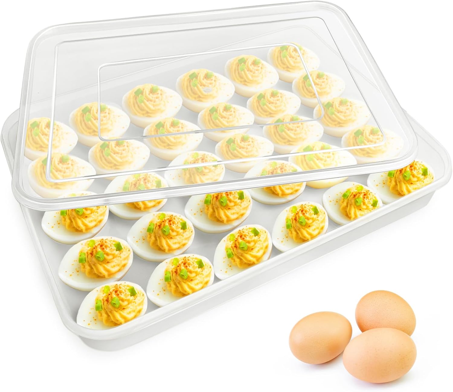 2PCS Deviled Egg Containers with Lid,Portable Storage Carrier Egg Holder,Stackable Plastic Egg Tray Carrier for Kitchen,Fridge,Keep Fresh,Easter(48 Eggs)