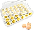Covered Egg Holder for Refrigerator,30 Deviled Egg Tray with Lid,Plastic Egg Containers,Fridge Egg Dispenser Egg Storage Box