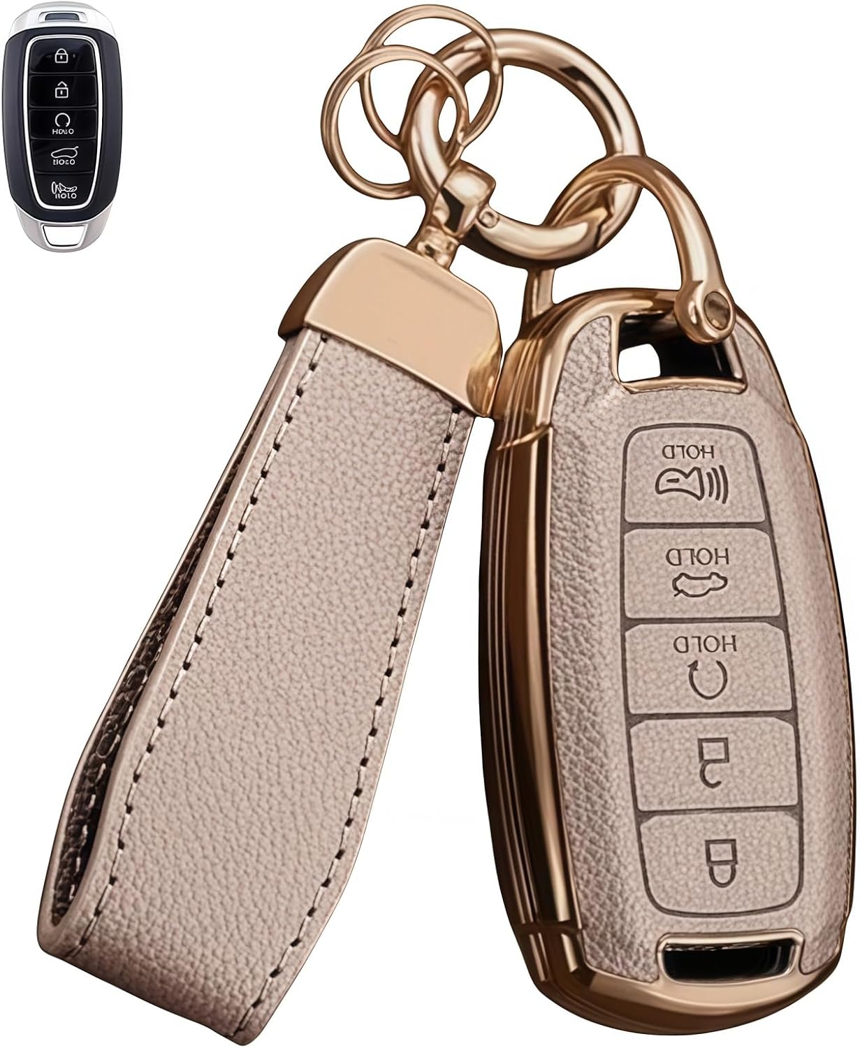Key Fob Cover for Hyundai, Upper Leather + Soft TPU Key Cover for Palisade Elantra Santa Fe Accent Azera GT Kona