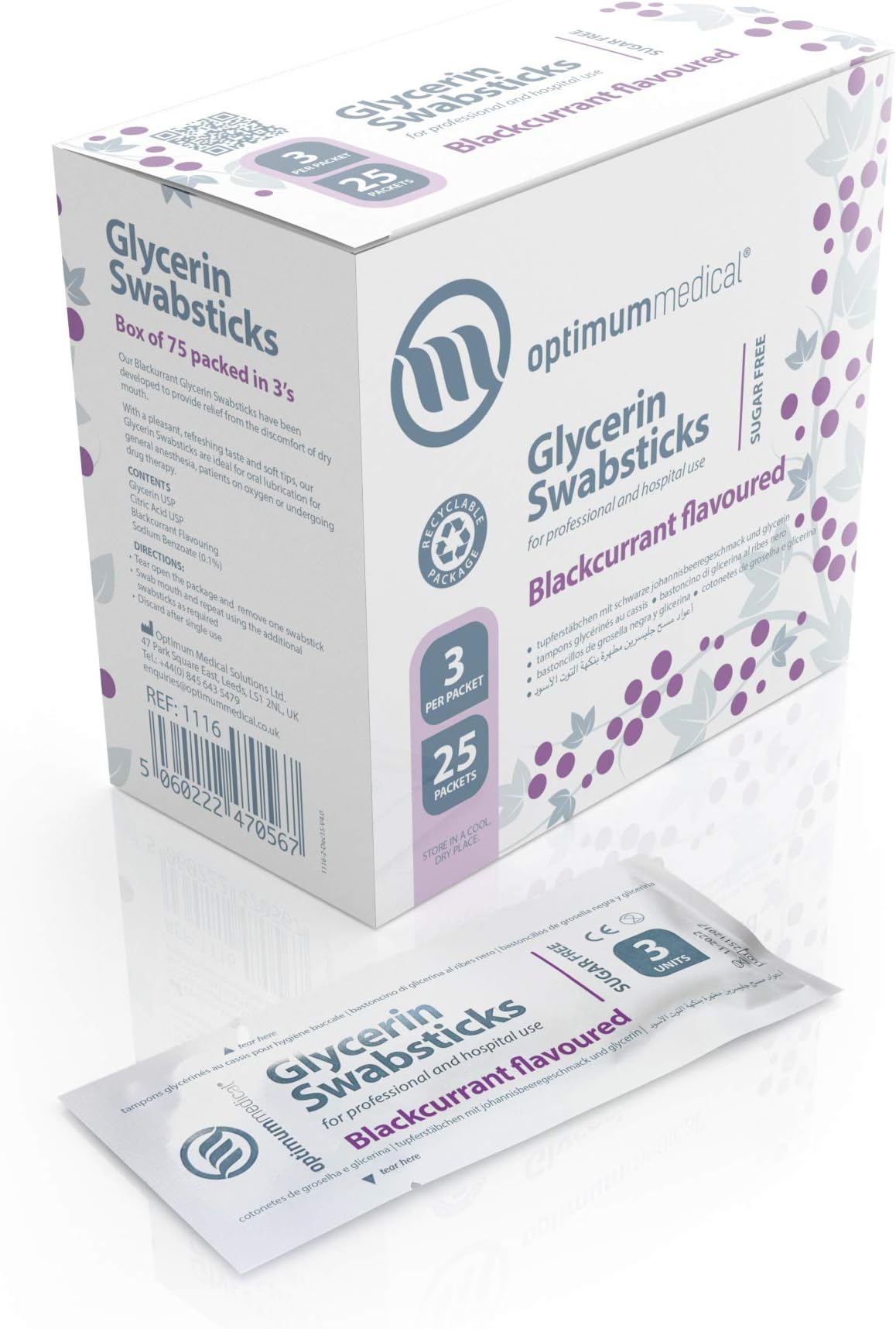 OPTIMUM MEDICAL Glycerin Swabsticks (x75) – Blackcurrant Flavour Pleasant Tasting Sugar Free Swab Sticks for Dry Mouth Relief (Blackcurrant)