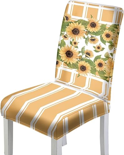 Miniatura 2 de Rnyleeg Fall Autumn Seat Covers for Dining Chairs Set of 4 Sunflower Themed Stretch Dining Chair Covers Soft Comfy Chair Slipcovers for Cocktail