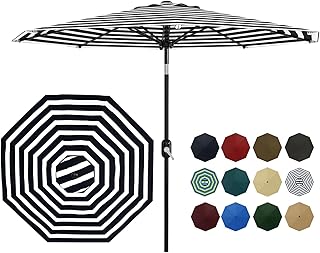9 ft Patio Umbrella - 8 Sturdy Ribs Outdoor Table Umbrella with Crank Li...