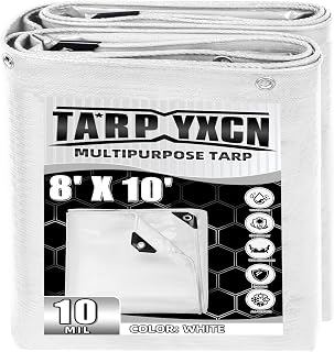 White Tarp 8x10 Feet, 10 Mil Thick Waterproof Poly Tarps