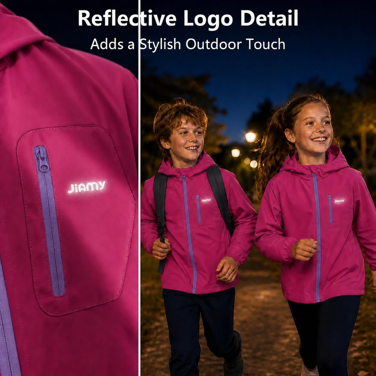JiAmy Boys Girls Rain Jacket Kids Waterproof Hooded Raincoat Windbreaker