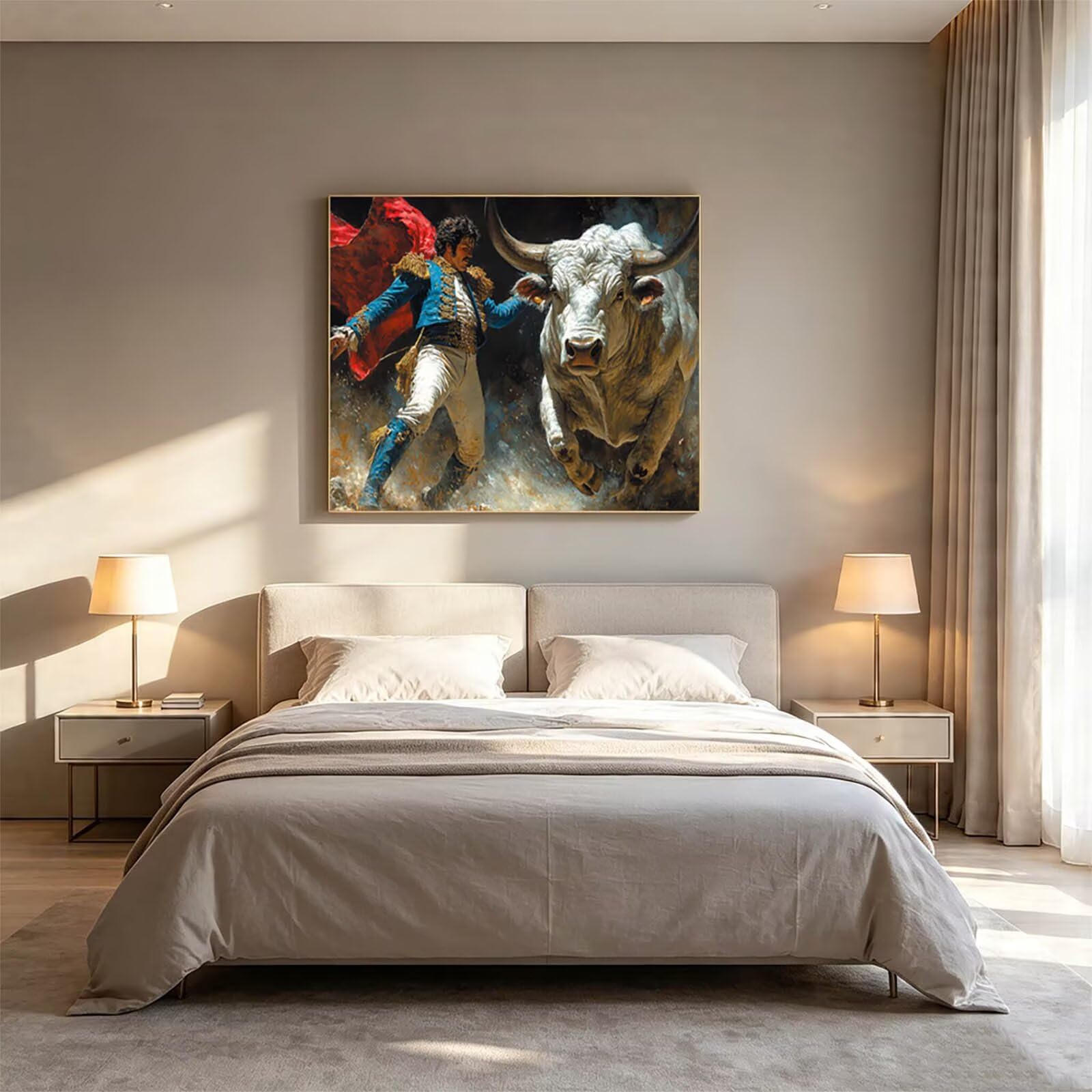 Malen Nach Zahlen Erwachsene Ochse Leinwand zum Bemalen 70x95cm ZSHS-2218 | Diy Set Erwachsene mit Acrylfarben Set Pinselset Farbenfrohe Leinwand StierkäMpfer für Deko Wohnzimmer Geschenke für Frauen