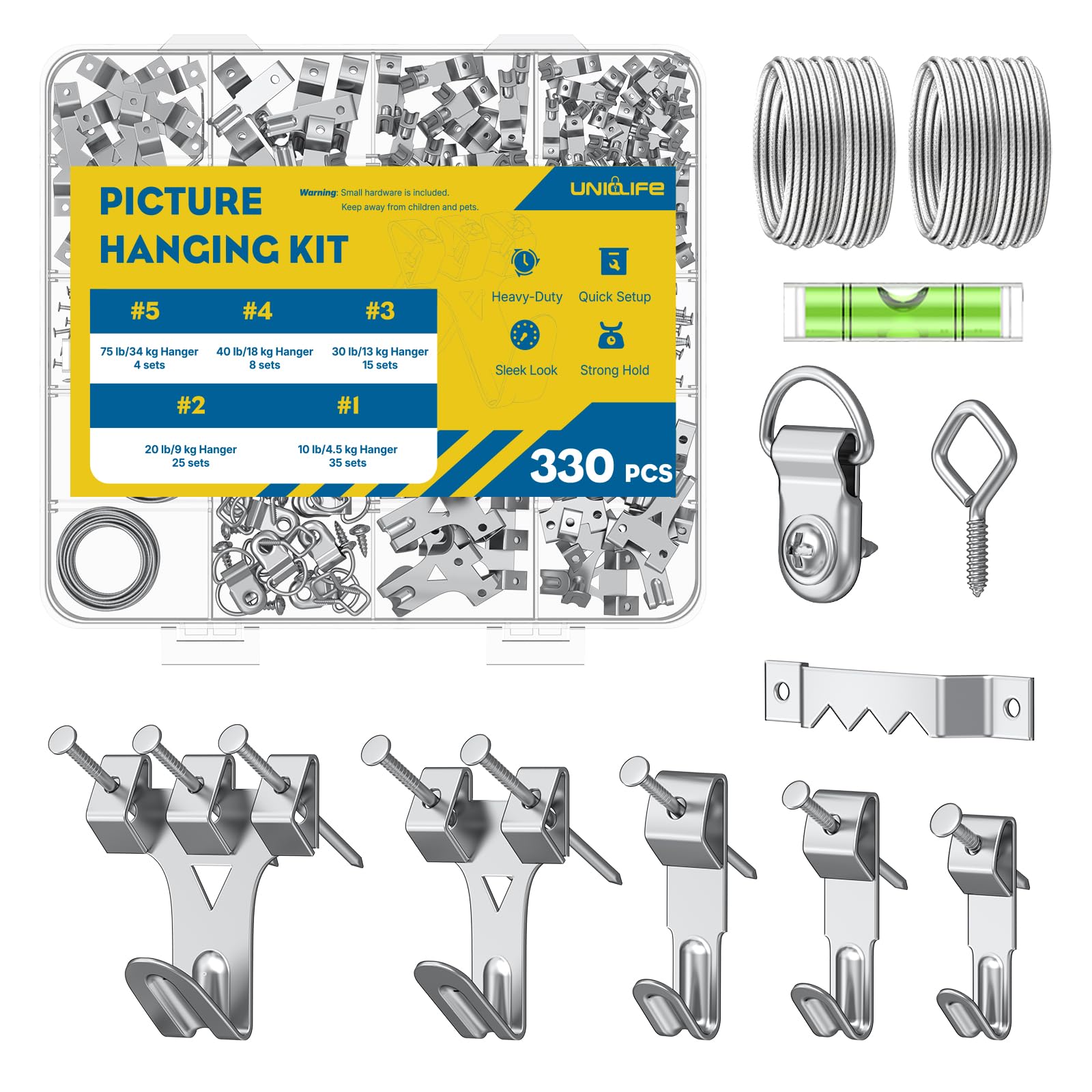 Uniclife Picture Hanging Kit - 330 Pcs Heavy Duty -9 Uniclife Picture Hanging Kit - 330 Pcs Heavy Duty -9